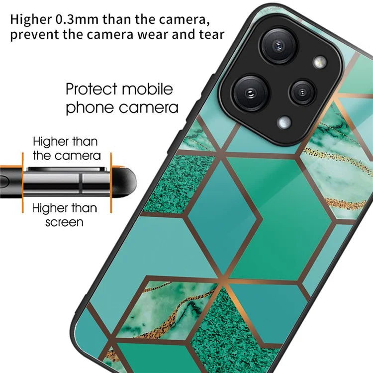 For Xiaomi Redmi 12 5G (Global) / Poco M6 Pro 5G Phone Case Marble Pattern Tempered Glass Back Cover