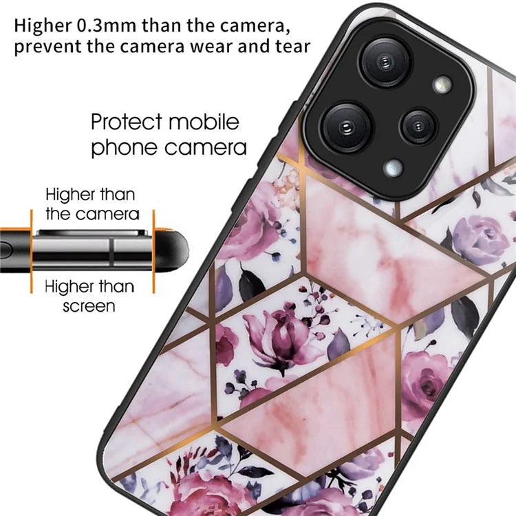 For Xiaomi Redmi 12 5G (Global) / Poco M6 Pro 5G Phone Case Marble Pattern Tempered Glass Back Cover