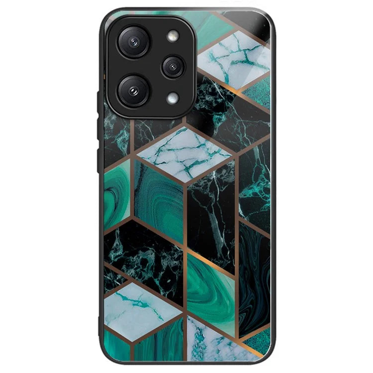 For Xiaomi Redmi 12 5G (Global) / Poco M6 Pro 5G Phone Case Marble Pattern Tempered Glass Back Cover