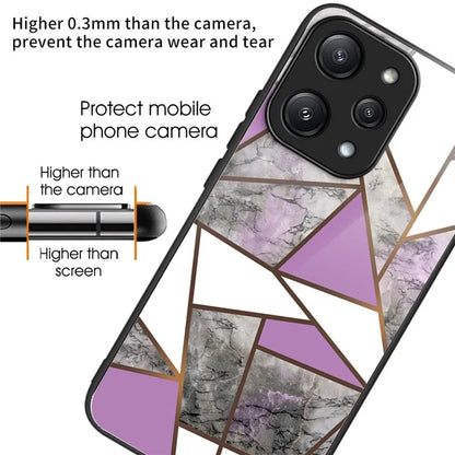For Xiaomi Redmi 12 5G (Global) / Poco M6 Pro 5G Phone Case Marble Pattern Tempered Glass Back Cover