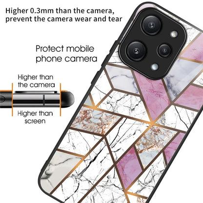 For Xiaomi Redmi 12 5G (Global) / Poco M6 Pro 5G Phone Case Marble Pattern Tempered Glass Back Cover