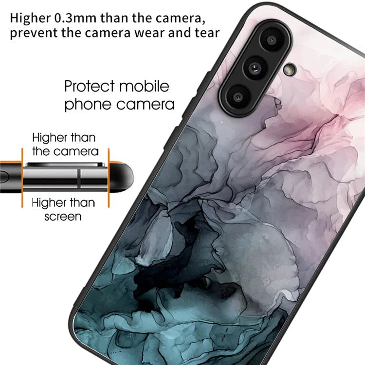 For Samsung Galaxy A54 5G Case Abstract Marble Pattern Design Tempered Glass Phone Cover