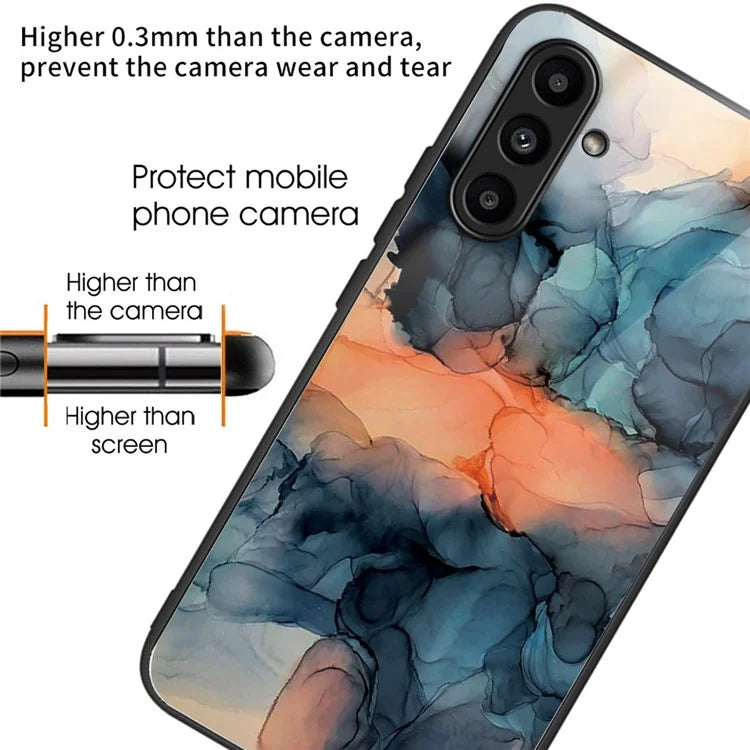 For Samsung Galaxy A54 5G Case Abstract Marble Pattern Design Tempered Glass Phone Cover