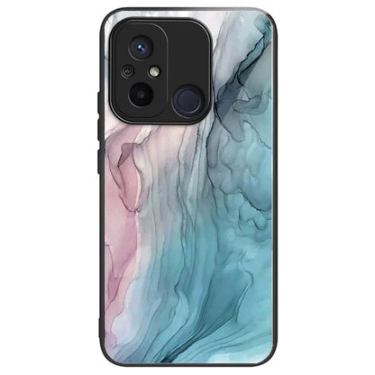 For Xiaomi Redmi 12C 4G Artistic Marble Tempered Glass Cover Shockproof Phone Case
