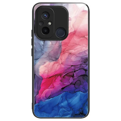 For Xiaomi Redmi 12C 4G Artistic Marble Tempered Glass Cover Shockproof Phone Case