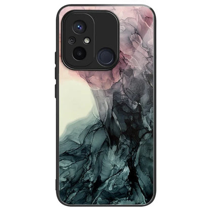 For Xiaomi Redmi 12C 4G Artistic Marble Tempered Glass Cover Shockproof Phone Case