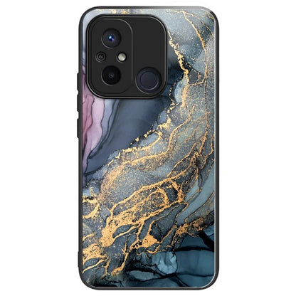 For Xiaomi Redmi 12C 4G Artistic Marble Tempered Glass Cover Shockproof Phone Case