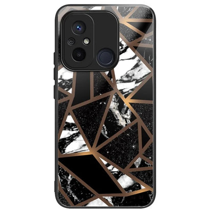 For Xiaomi Redmi 12C 4G Artistic Marble Tempered Glass Cover Shockproof Phone Case