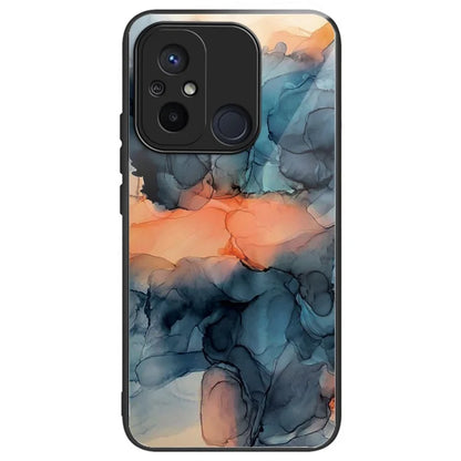 For Xiaomi Redmi 12C 4G Artistic Marble Tempered Glass Cover Shockproof Phone Case
