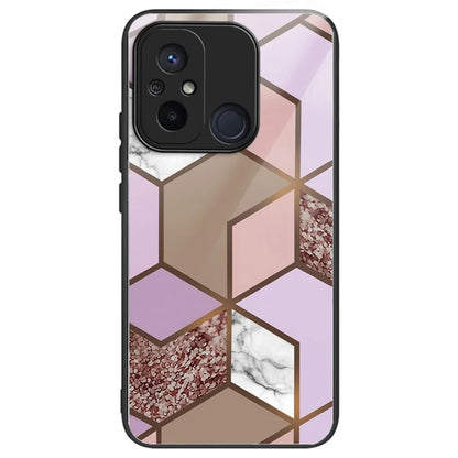 For Xiaomi Redmi 12C 4G Artistic Marble Tempered Glass Cover Shockproof Phone Case