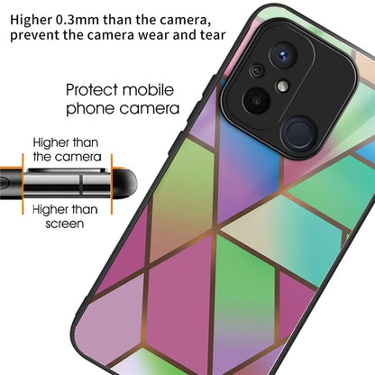 For Xiaomi Redmi 12C 4G Artistic Marble Tempered Glass Cover Shockproof Phone Case