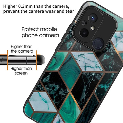 For Xiaomi Redmi 12C 4G Artistic Marble Tempered Glass Cover Shockproof Phone Case