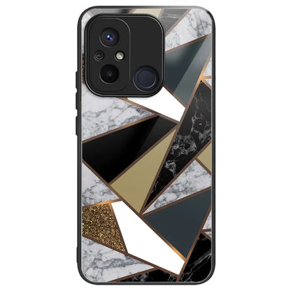 For Xiaomi Redmi 12C 4G Artistic Marble Tempered Glass Cover Shockproof Phone Case
