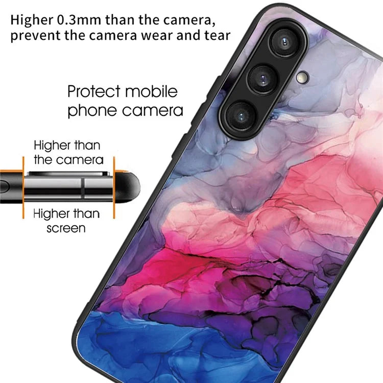 For Samsung Galaxy S23 FE Marble Pattern Case Tempered Glass+PC Back TPU Frame Phone Cover