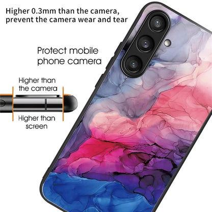 For Samsung Galaxy S23 FE Marble Pattern Case Tempered Glass+PC Back TPU Frame Phone Cover
