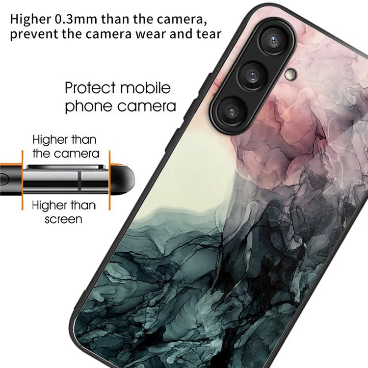 For Samsung Galaxy S23 FE Marble Pattern Case Tempered Glass+PC Back TPU Frame Phone Cover