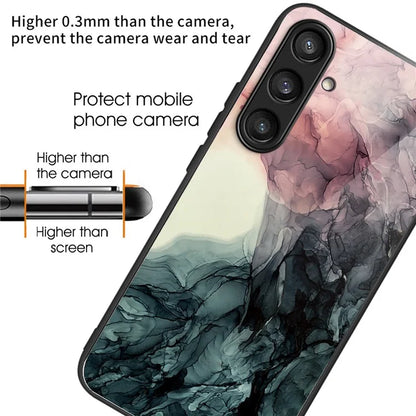 For Samsung Galaxy S23 FE Marble Pattern Case Tempered Glass+PC Back TPU Frame Phone Cover