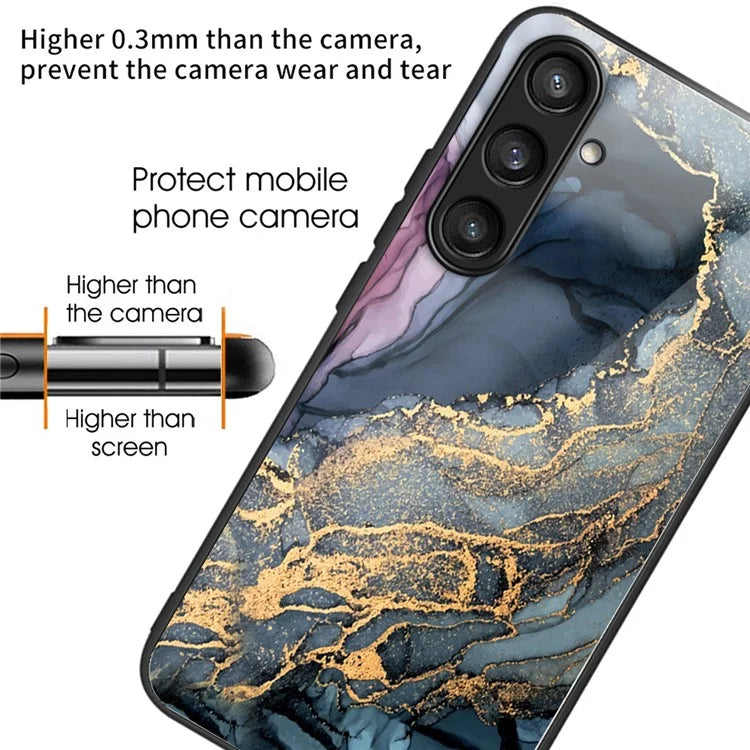 For Samsung Galaxy S23 FE Marble Pattern Case Tempered Glass+PC Back TPU Frame Phone Cover