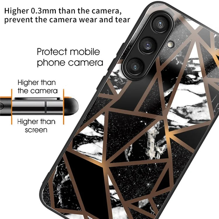 For Samsung Galaxy S23 FE Marble Pattern Case Tempered Glass+PC Back TPU Frame Phone Cover