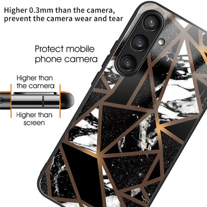 For Samsung Galaxy S23 FE Marble Pattern Case Tempered Glass+PC Back TPU Frame Phone Cover