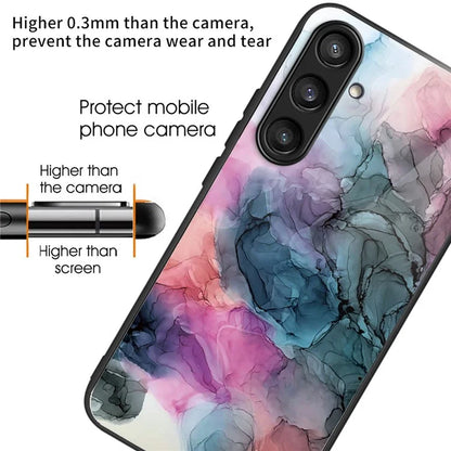 For Samsung Galaxy S23 FE Marble Pattern Case Tempered Glass+PC Back TPU Frame Phone Cover