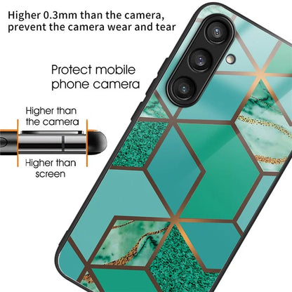 For Samsung Galaxy S23 FE Marble Pattern Case Tempered Glass+PC Back TPU Frame Phone Cover