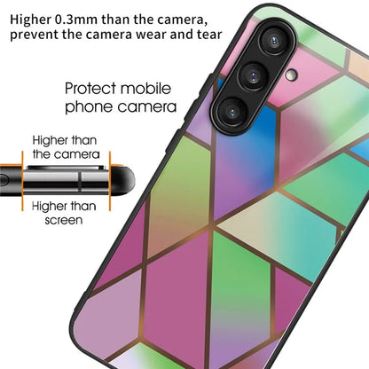 For Samsung Galaxy S23 FE Marble Pattern Case Tempered Glass+PC Back TPU Frame Phone Cover