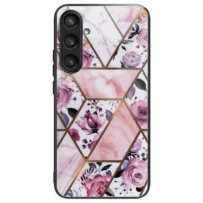 For Samsung Galaxy S23 FE Marble Pattern Case Tempered Glass+PC Back TPU Frame Phone Cover