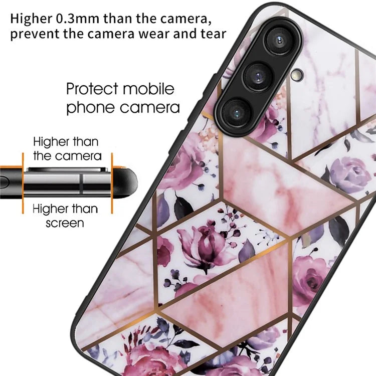 For Samsung Galaxy S23 FE Marble Pattern Case Tempered Glass+PC Back TPU Frame Phone Cover
