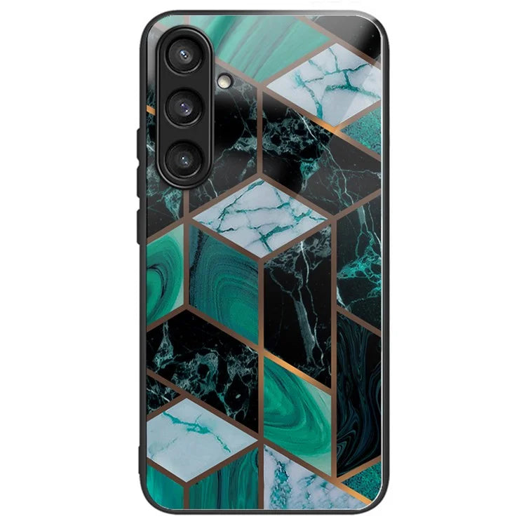For Samsung Galaxy S23 FE Marble Pattern Case Tempered Glass+PC Back TPU Frame Phone Cover