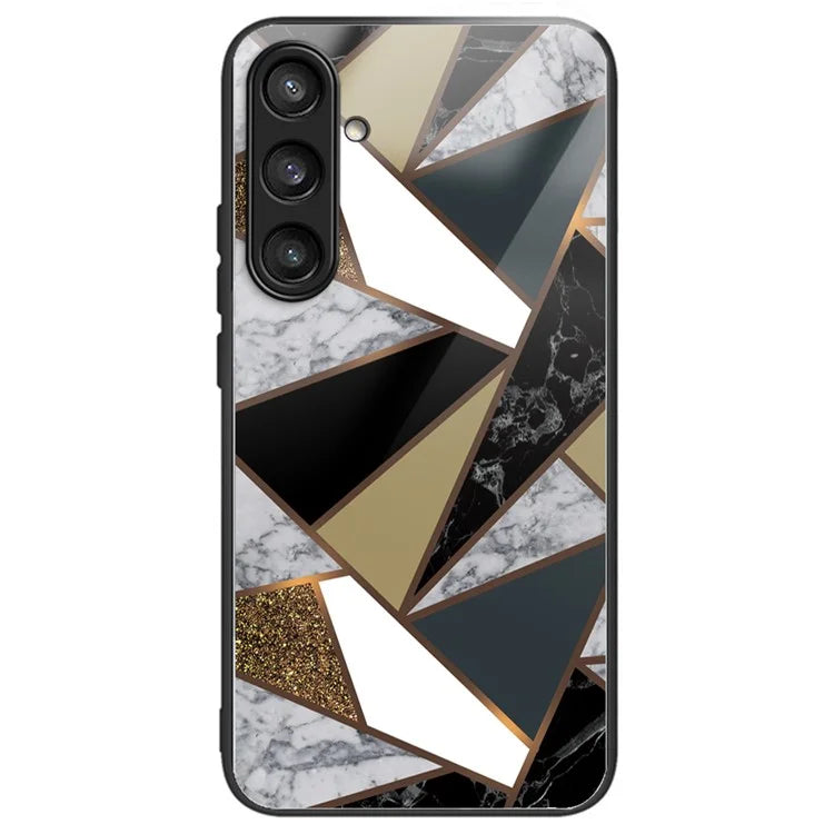 For Samsung Galaxy S23 FE Marble Pattern Case Tempered Glass+PC Back TPU Frame Phone Cover