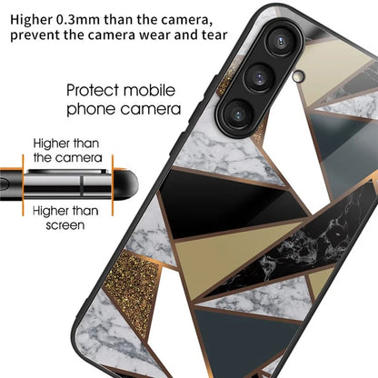 For Samsung Galaxy S23 FE Marble Pattern Case Tempered Glass+PC Back TPU Frame Phone Cover