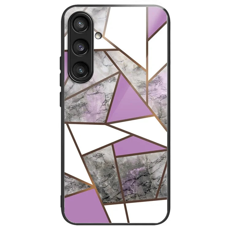 For Samsung Galaxy S23 FE Marble Pattern Case Tempered Glass+PC Back TPU Frame Phone Cover