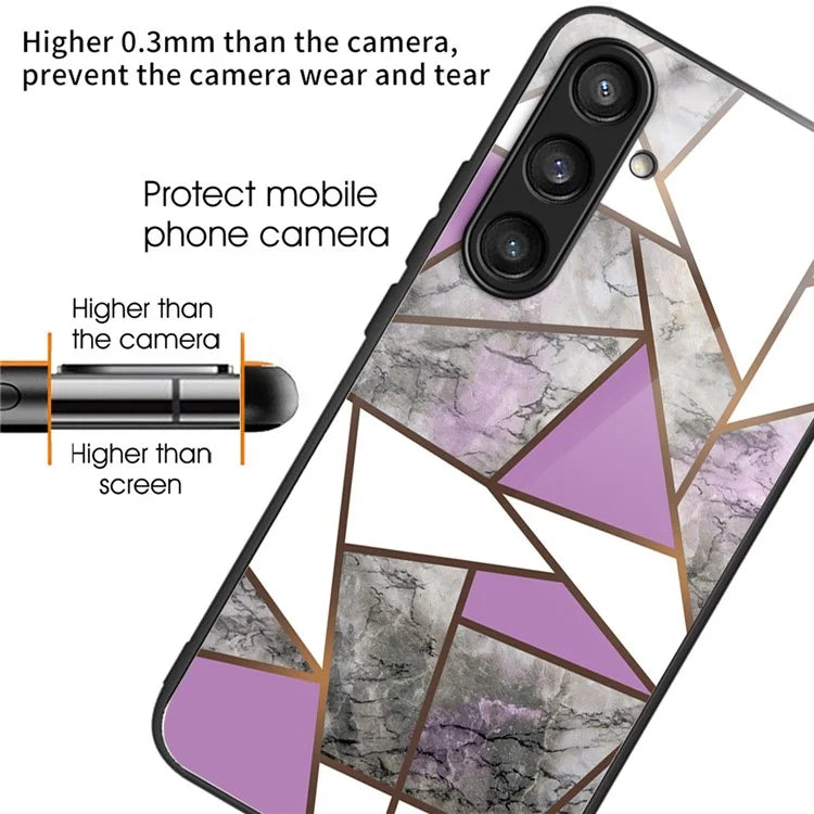For Samsung Galaxy S23 FE Marble Pattern Case Tempered Glass+PC Back TPU Frame Phone Cover
