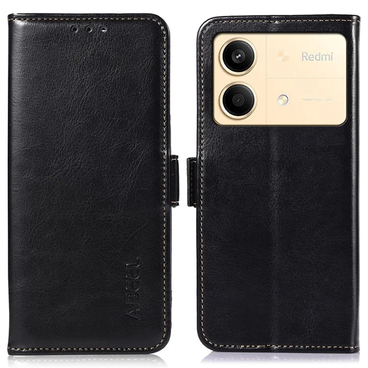 ABEEL For Xiaomi Redmi Note 13R Pro 5G Leather Case Wallet Cover Crazy Horse Texture