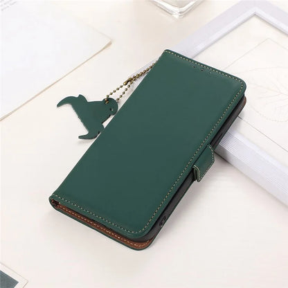 For Xiaomi Redmi Note 13R Pro 5G Genuine Cow Leather Phone Case RFID Blocking