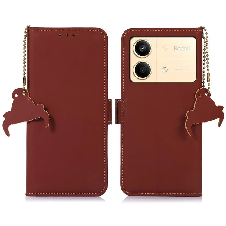 For Xiaomi Redmi Note 13R Pro 5G Genuine Cow Leather Phone Case RFID Blocking