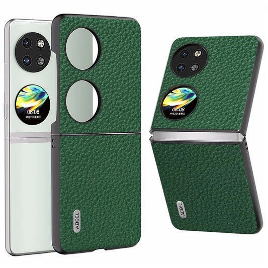 ABEEL For Huawei Pocket 2 Phone Case Genuine Cow Leather with Hard PC Inner Shell Litchi Texture