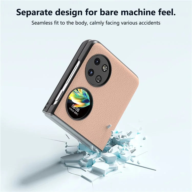 ABEEL For Huawei Pocket 2 Litchi Texture Case Genuine Cow Leather+PC Phone Cover