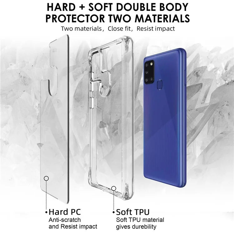 For Samsung Galaxy A21s Cell Phone Cover Anti-Scratch PC + TPU HD Transparent Phone Case