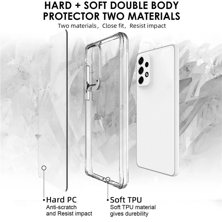 For Samsung Galaxy A73 5G Case Scratch-proof Hard PC + Soft TPU Clear Phone Back Cover
