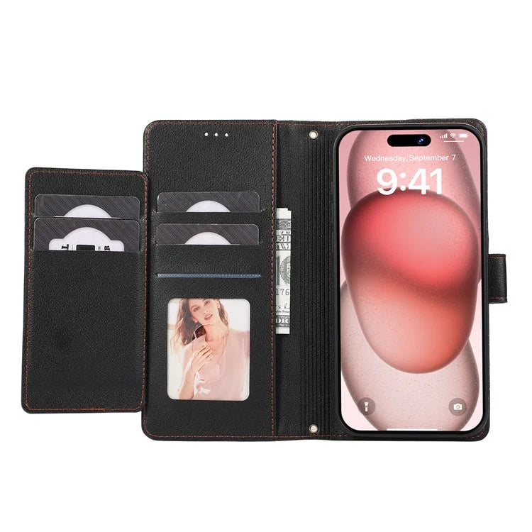 For iPhone 13 Pro Max Case Stand Wallet PU Leather Phone Cover with 2 Straps