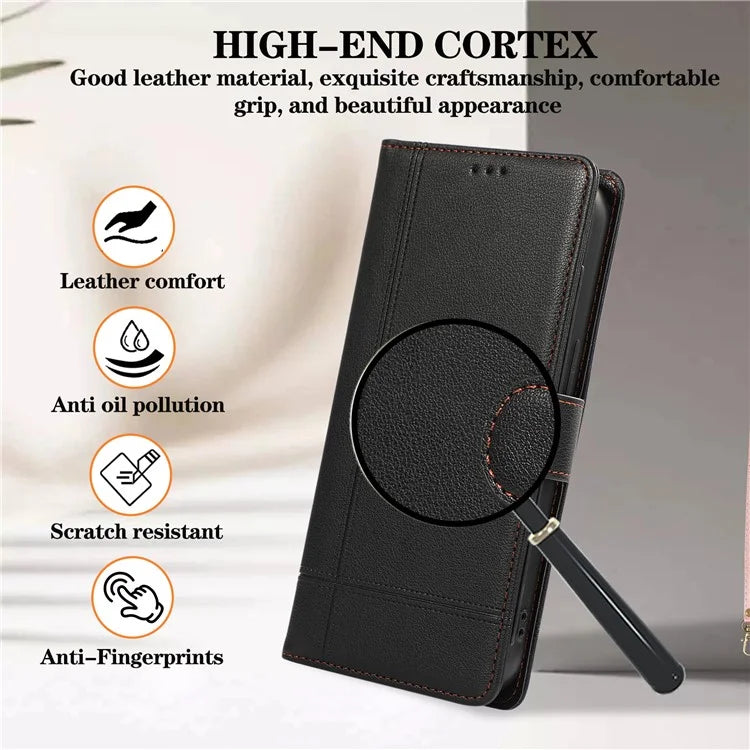For iPhone 13 Pro Max Case Stand Wallet PU Leather Phone Cover with 2 Straps