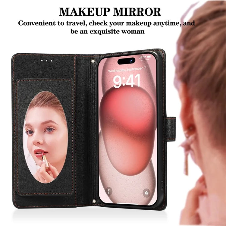 For iPhone 13 Pro Max Case Stand Wallet PU Leather Phone Cover with 2 Straps