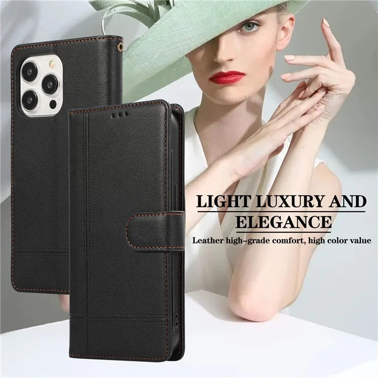 For iPhone 13 Pro 6.1 inch Cell Phone Case PU Leather Flip Cover with Mirror