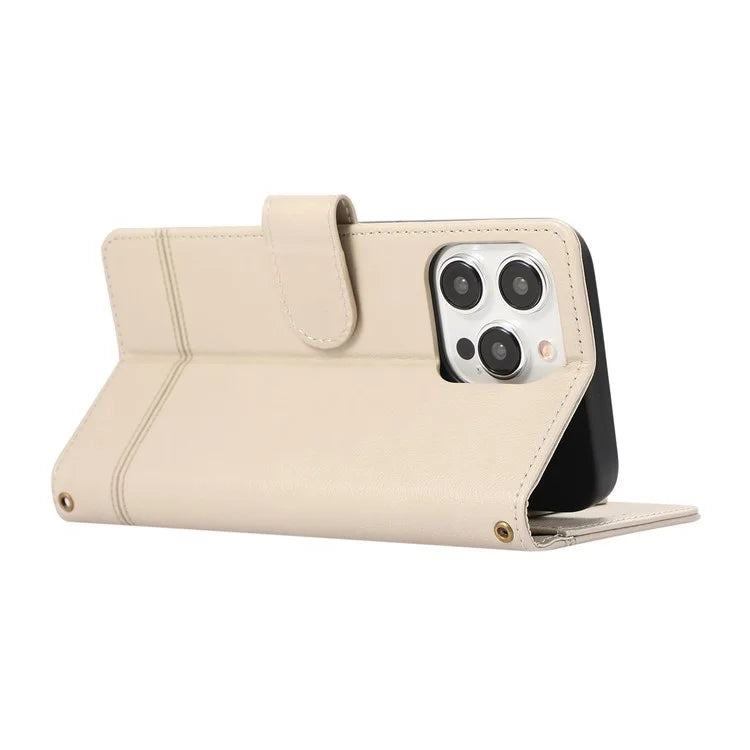 For iPhone 12 Pro Max Cell Phone Case PU Leather Stand Cover with Mirror
