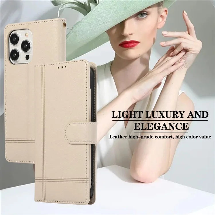 For iPhone 12 Pro Max Cell Phone Case PU Leather Stand Cover with Mirror