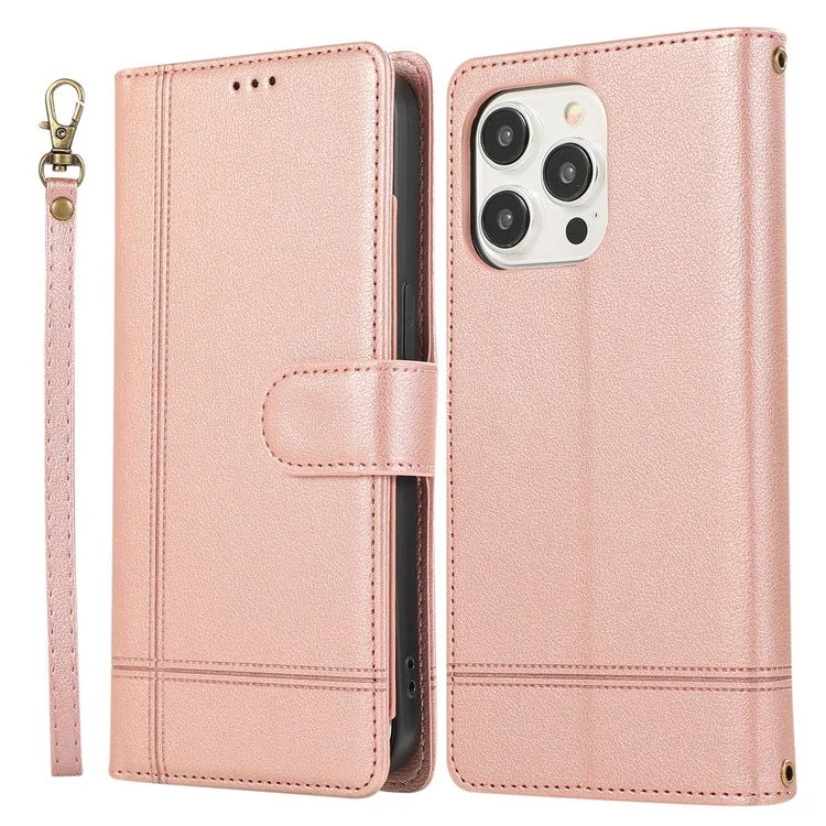 For iPhone 12 Pro Max Cell Phone Case PU Leather Stand Cover with Mirror