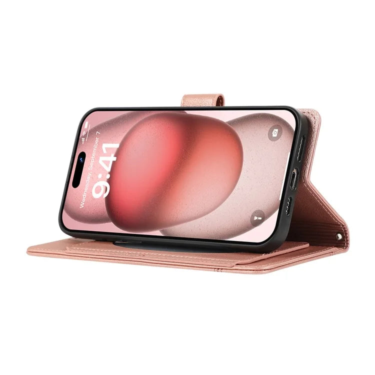 For iPhone 12 Pro Max Cell Phone Case PU Leather Stand Cover with Mirror