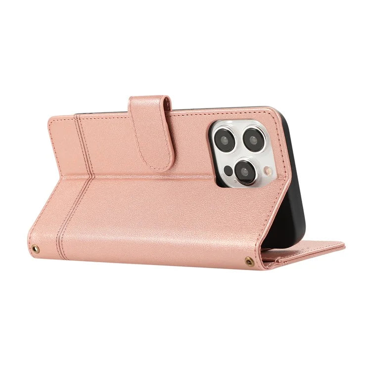 For iPhone 12 Pro Max Cell Phone Case PU Leather Stand Cover with Mirror